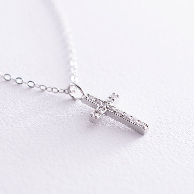 Колье "Крестик" в серебре с фианитами 18833 от ювелирного магазина Оникс - 3