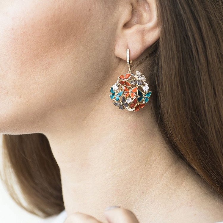 Эксклюзивное золотое кольцо "Бабочки" с эмалью и фианитами к04293 от ювелирного магазина Оникс - 7