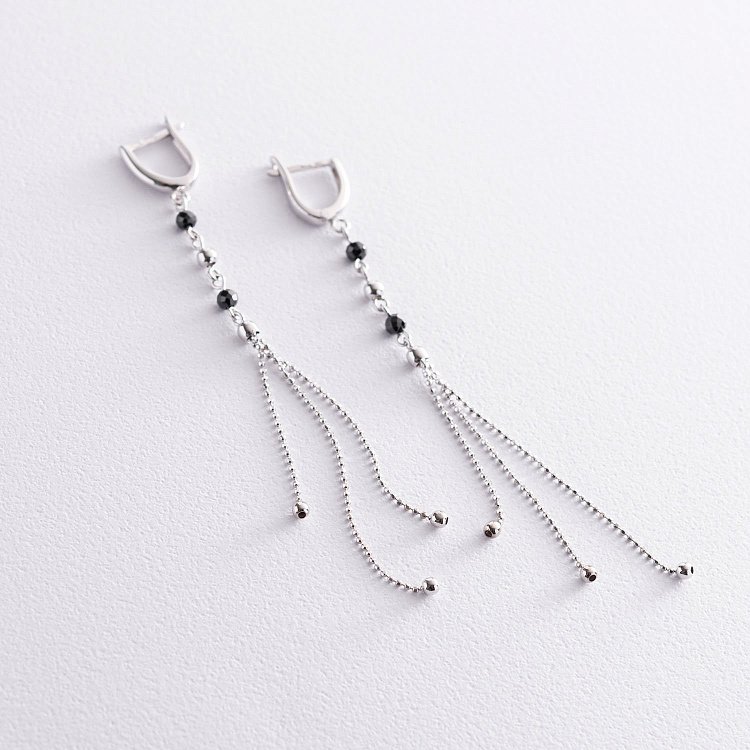 Золоті сережки "Кульки" з чорними фіанітами с07210 від ювелірного магазину Онікс