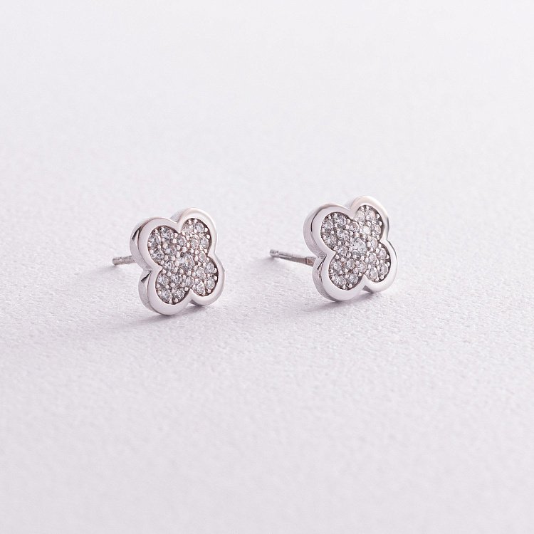 Срібні сережки - пусети "Конюшина" (фіаніти) 121864 від ювелірного магазину Онікс