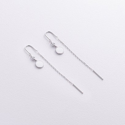 Срібні сережки - протяжки (емаль, фіаніти) 123445 №2