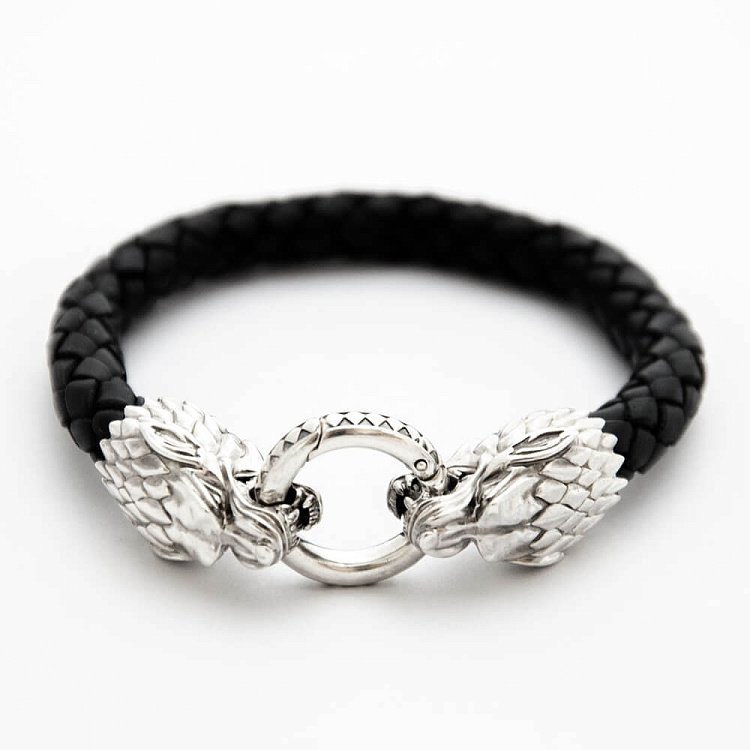 Шкіряний браслет "Wolf" з срібними вставками t21-10 від ювелірного магазину Онікс