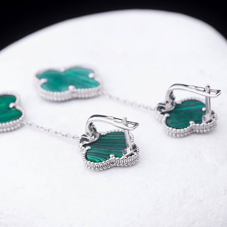 Срібні сережки "Конюшина" (малахіт, родій) 121593 від ювелірного магазину Онікс - 2