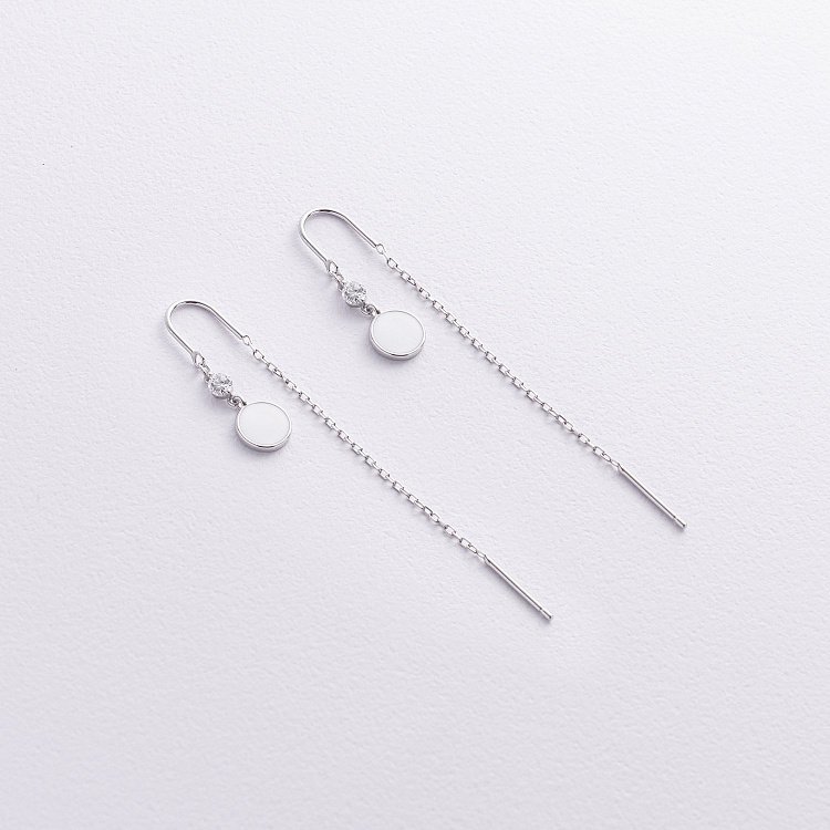 Срібні сережки - протяжки (емаль, фіаніти) 123445 від ювелірного магазину Онікс - 1