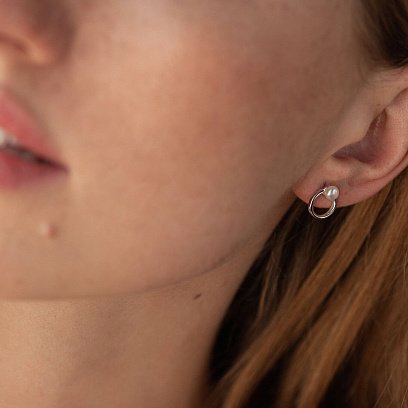 Сережки - пусети "Кругообіг" з перлами (біле золото) с08502 №2