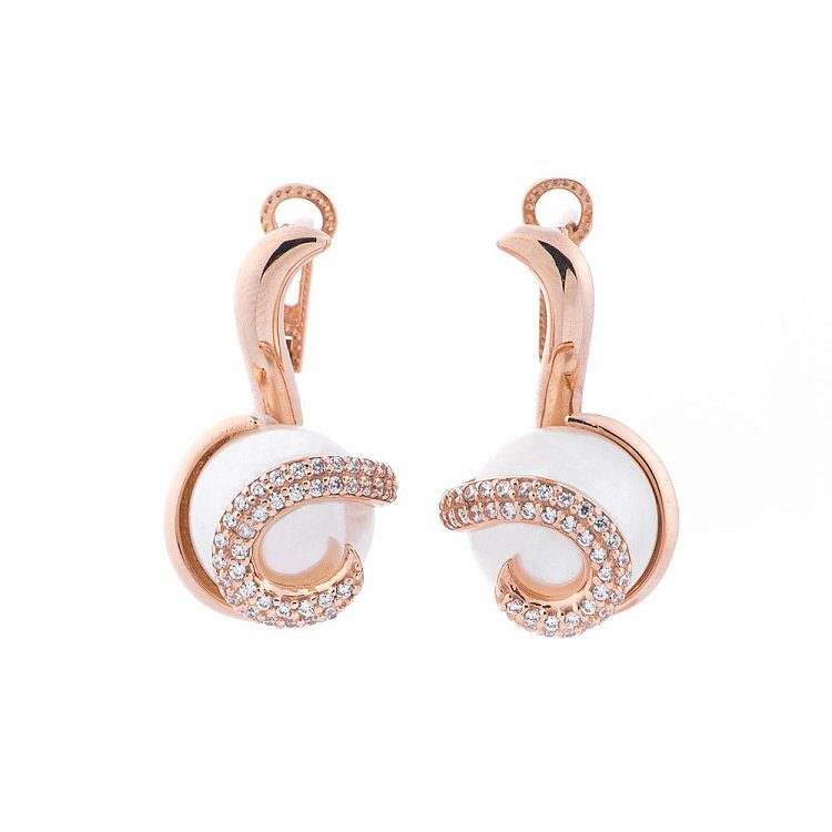 Сережки із золота з культ. прісн. перлами і фіанітами с04991 від ювелірного магазину Онікс - 2