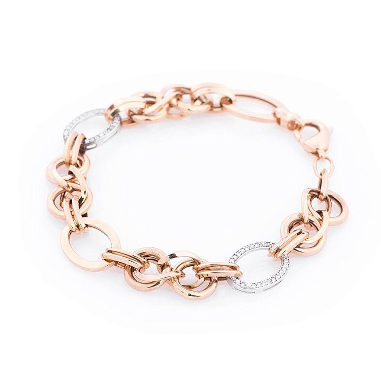 Золотой цепочный браслет с фианитами б01483 от ювелирного магазина Оникс