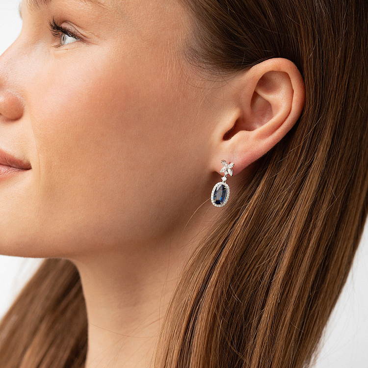 Золоті сережки - пусети з діамантами і сапфірами сб0596nl від ювелірного магазину Онікс - 1