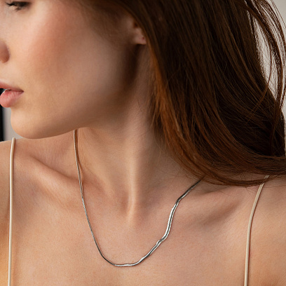 Колье "Gisele" в белом золоте (снейк - 3 мм) ц00327-3 №6