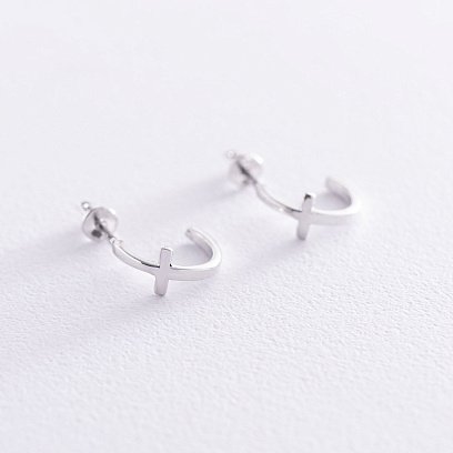 Серьги - пусеты "Крестики" в белом золоте с07012