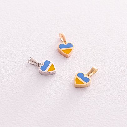 Кулон "С Украиной в сердце" в желтом золоте (голубая и желтая эмаль) п03734 №6