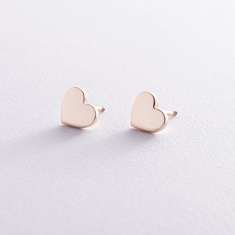 Сережки - пусети "Сердечки" у жовтому золоті с08440 від ювелірного магазину Онікс