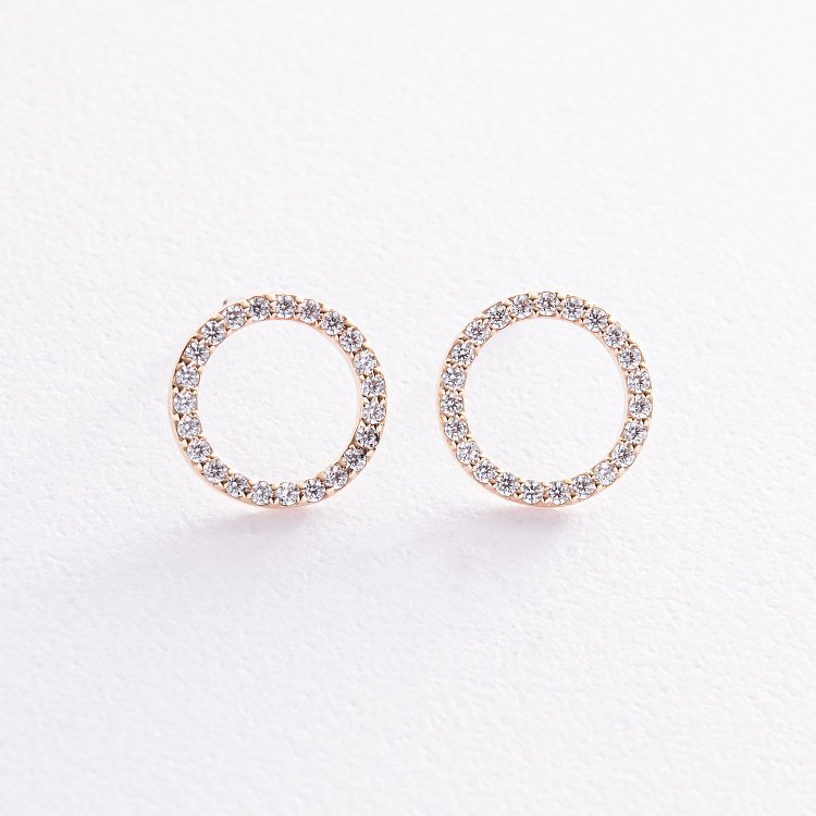 Серьги - пусеты "Круговорот" с фианитами 1.2 см (желтое золото) с08399 от ювелирного магазина Оникс