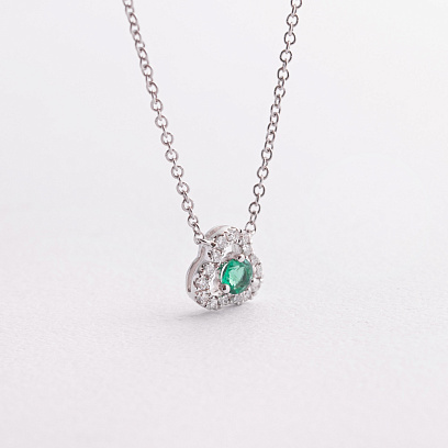 Золоте кольє "Конюшина" (діаманти, смарагд) колб0165ca №2