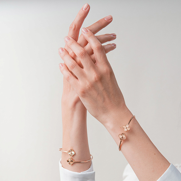 Жесткий браслет "Клевер" в красном золоте б05666 от ювелирного магазина Оникс - 5