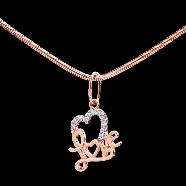 Золотая подвеска "Сердце - Love" с фианитами п01454 от ювелирного магазина Оникс - 1