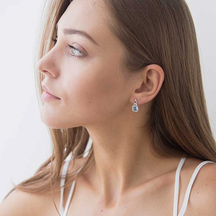 Золотые серьги с голубым топазом и бриллиантами с342А1 от ювелирного магазина Оникс - 3