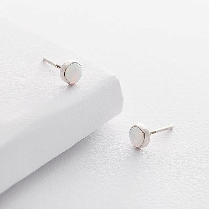 Золоті сережки-пусети "Сяйво" (синт. опал) 6 мм с05474 №5