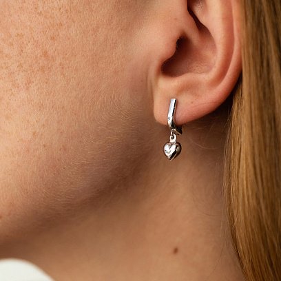 Серьги "Сердечки" в белом золоте с08388 №4