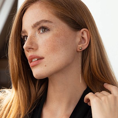 Золотые серьги - протяжки "Шарики" с07955 №10