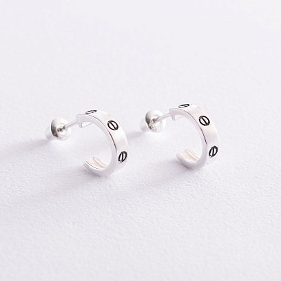 Срібні сережки - пусети "Love" 123035 №2