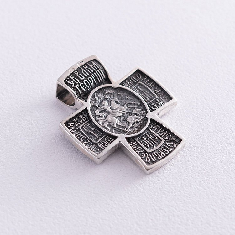 Серебряный крест "Ангел Хранитель. Георгий Победоносец" 132490 от ювелирного магазина Оникс - 6