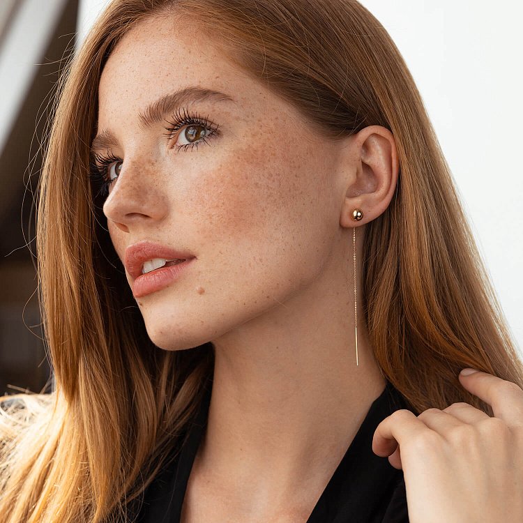 Золотые серьги - протяжки "Шарики" с07955 от ювелирного магазина Оникс - 9