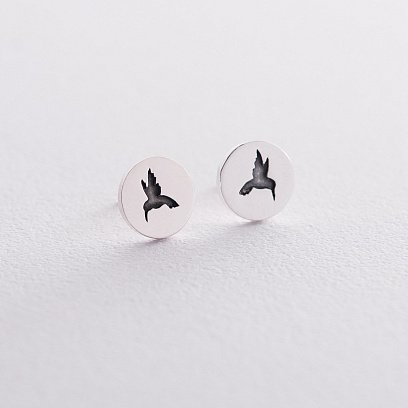 Серьги - пусеты "Колибри" в серебре 122645 №4