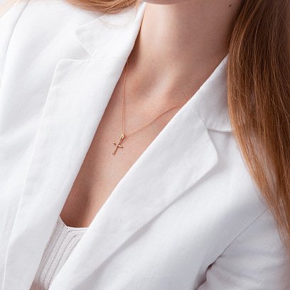 Золотое колье "Крестик" с фианитами кол02190 №4