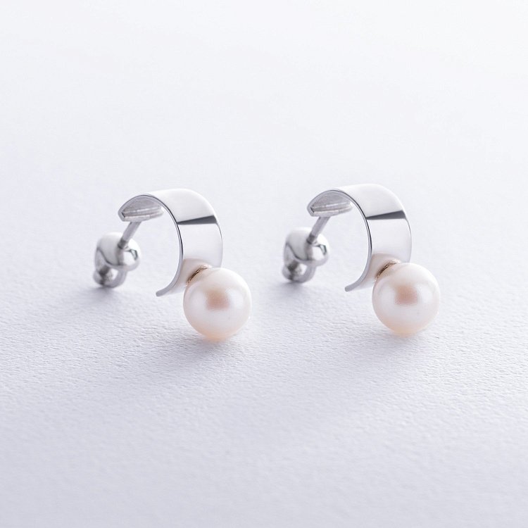 Серебряные серьги - пусеты "Дарла" с жемчугом 7071 от ювелирного магазина Оникс - 2