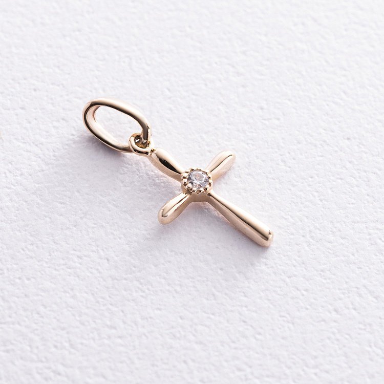 Крестик с фианитом в желтом золоте п03838 от ювелирного магазина Оникс