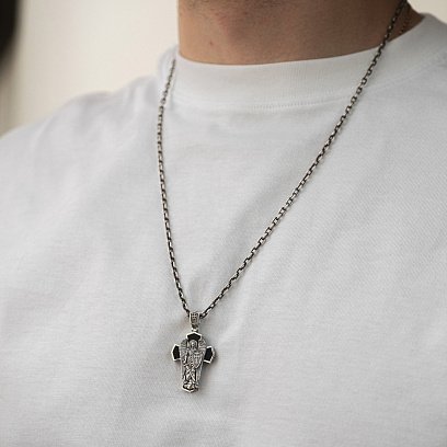 Мужской православный крест "Архангел Михаил" из эбенового дерева и серебра 1445 №2