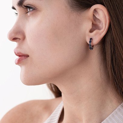 Срібні сережки з синтетичними сапфірами 2957/9p-HSPH №2