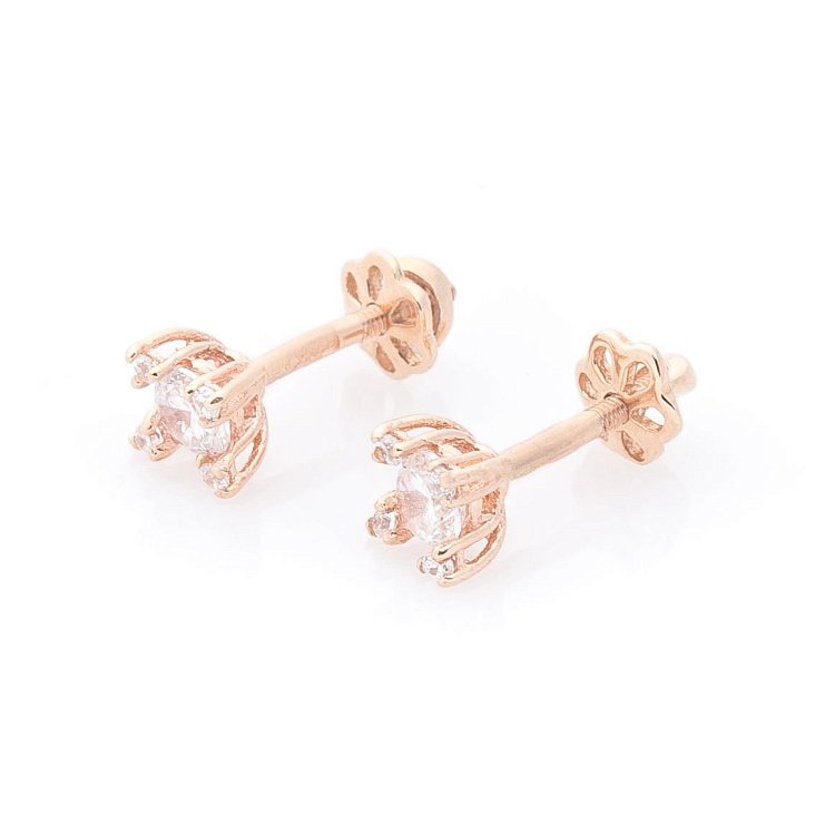 Золоті сережки-пусети з фіанітами с05659 від ювелірного магазину Онікс