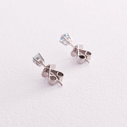 Золотые серьги - пусеты с голубыми топазами сб0119gl №5