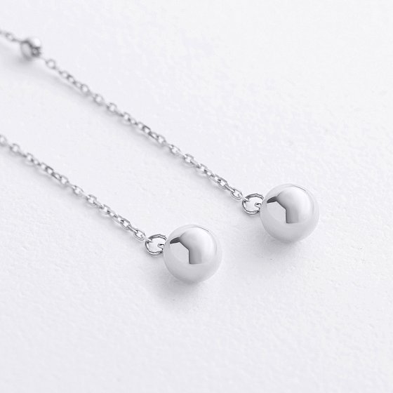 Серьги - протяжки "Шарики" в белом золоте с09769 №3