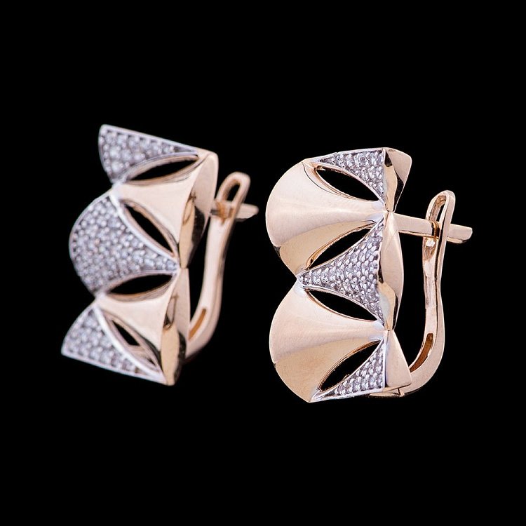 Золоті сережки з фіанітами с04506 від ювелірного магазину Онікс - 1