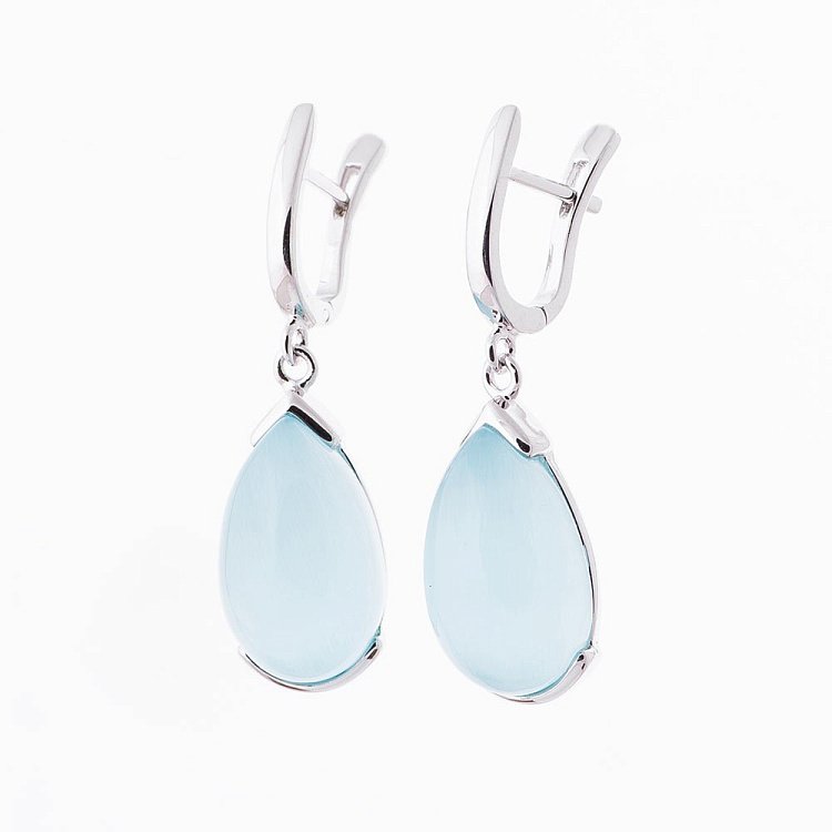 Срібні сережки з вставкою котяче око 122039 від ювелірного магазину Онікс - 1