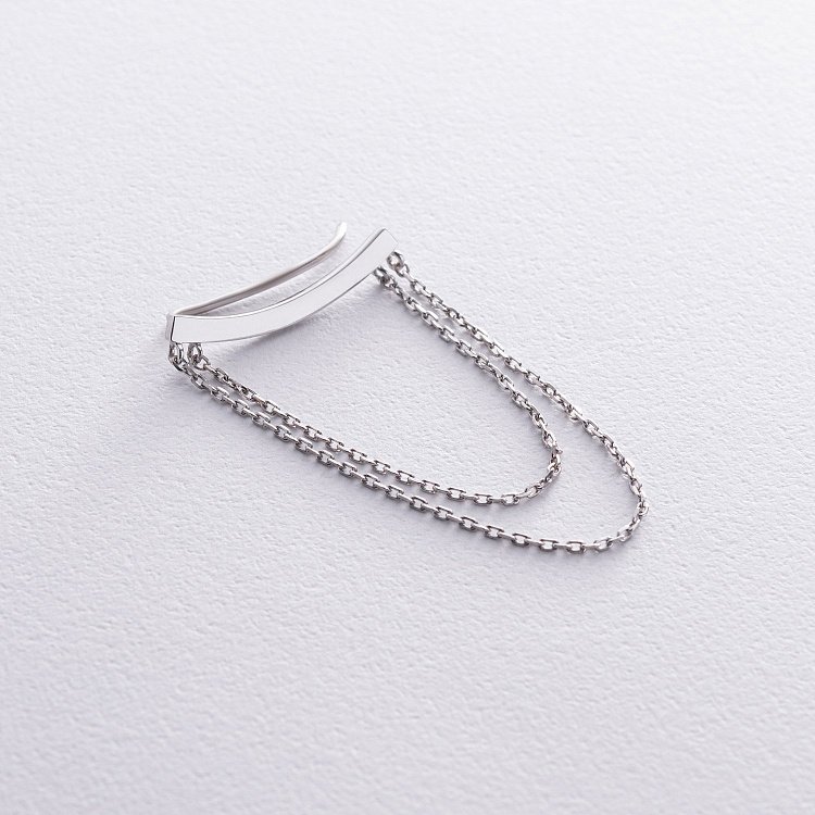 Серебряная моносерьга - клаймбер с цепочками (на левое ушко) 7077L от ювелирного магазина Оникс - 1