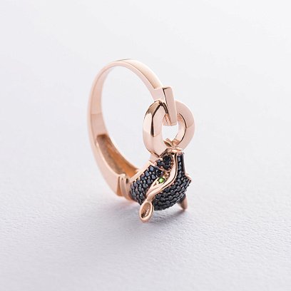 Золота каблучка "Пантера" (чорні фіаніти) к06700 №2
