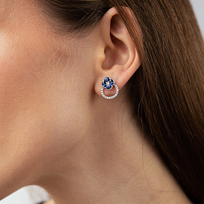 Серьги - пусеты "Клевер" в белом золоте (бриллианты, сапфиры) сб0720lg №2