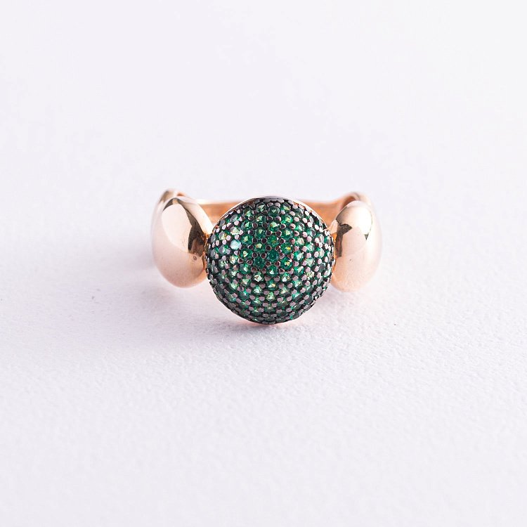 Золота каблучка з зеленими фіанітами к05396 від ювелірного магазину Онікс