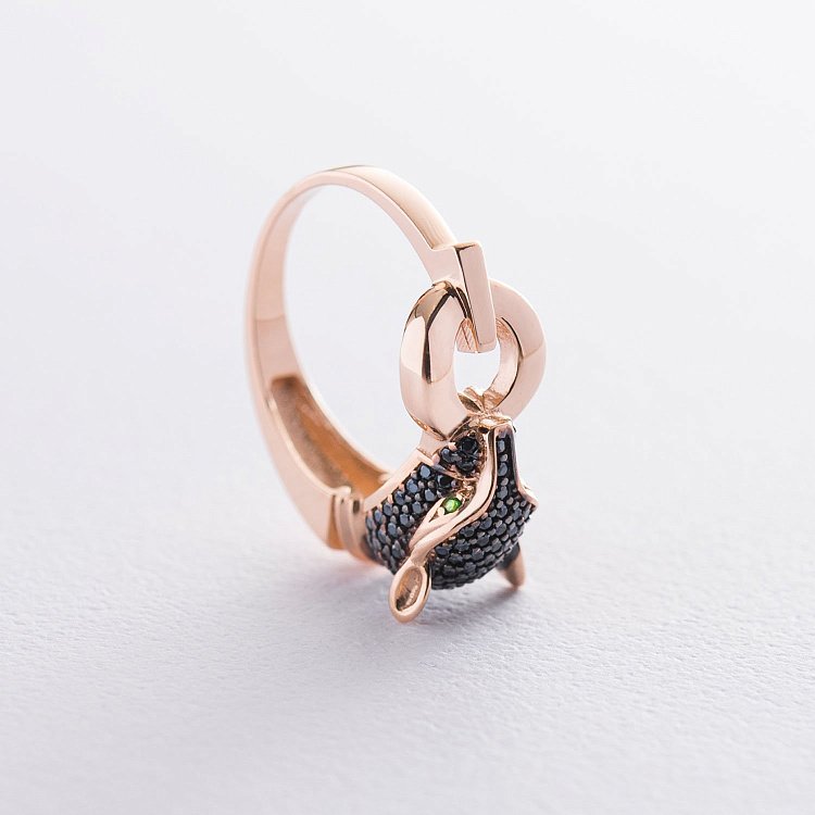 Золота каблучка "Пантера" (чорні фіаніти) к06700 від ювелірного магазину Онікс - 1