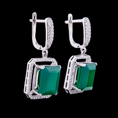 Золотые серьги с агатом и фианитами с411 №7