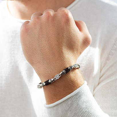 Чоловічий срібний браслет з ебеновим деревом 1501 №2