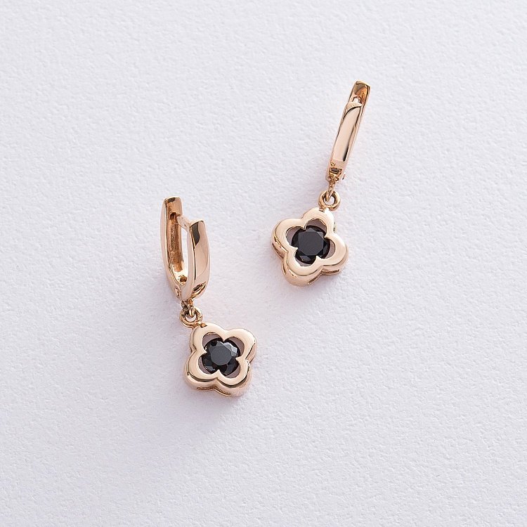 Золотые серьги "Клевер" с фианитом с04925 от ювелирного магазина Оникс - 3