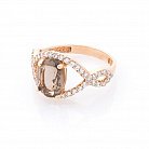 Золотое кольцо (дымчатый кварц, фианиты) к02371 от ювелирного магазина Оникс - 2