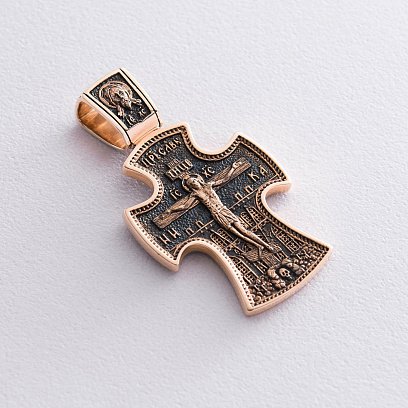 Золотой крест с чернением"Распятие. Николай Чудотворец" п03264