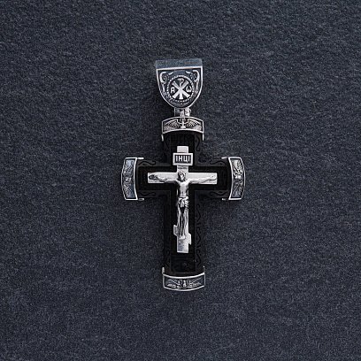 Серебряный крест "Распятие. Спаси и Сохрани" (на укр. языке) с эбеновым деревом mini 1075 №3