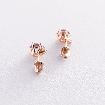 Золотые серьги-пусеты с аметистом и фианитами с05043 №3